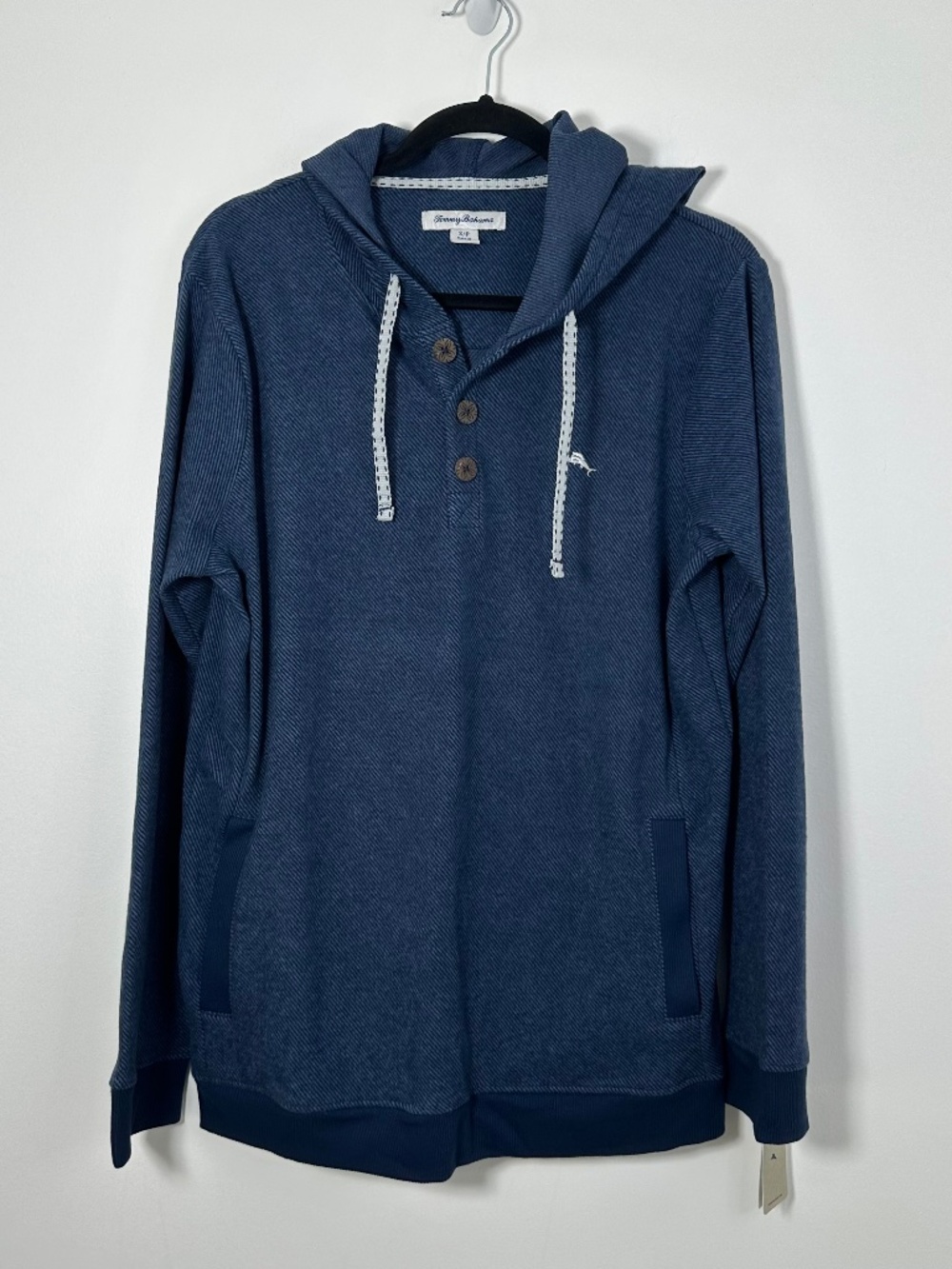 NWT Tommy Bahama Mens Small Textured Twill Stripe Hoodie Ocean Blue